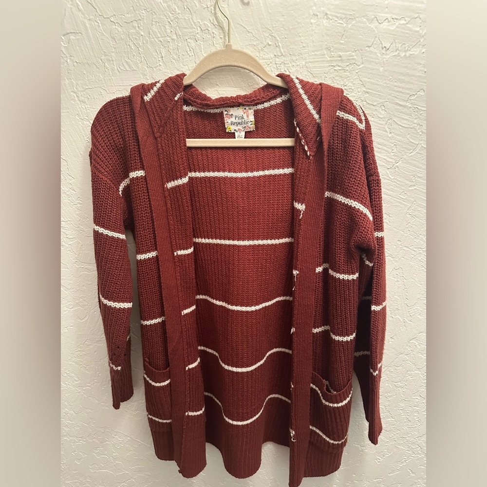 Pink Republic Red and White Striped Cardigan Sweater